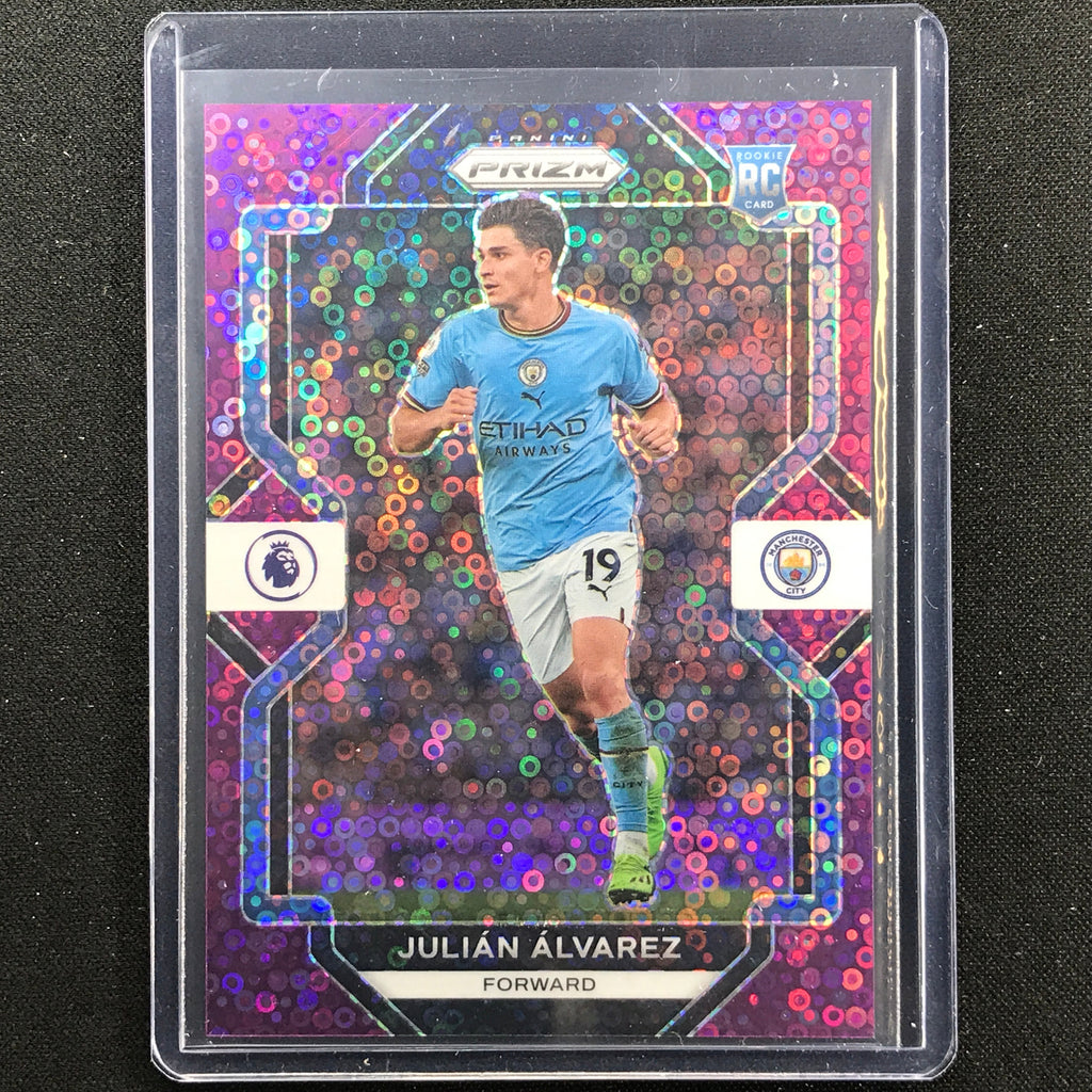 2022-23 Prizm EPL JULIAN ALVAREZ Breakaway Rookie Purple Disco 22