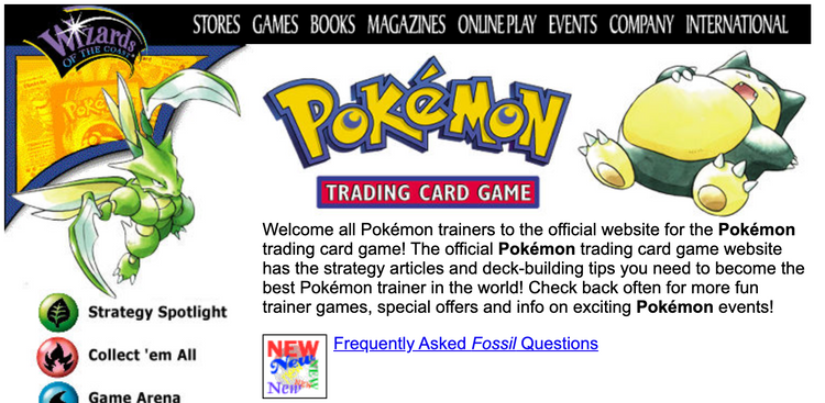 A snapshot of the official Pokémon website in 1999 : r/pokemon