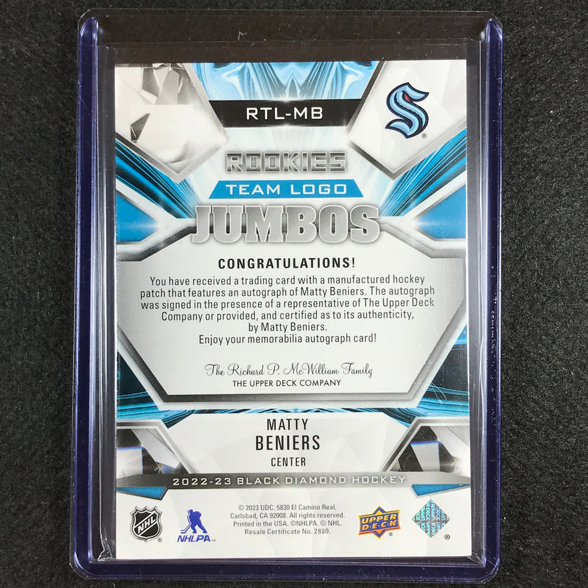 2022-23 Black Diamond Nhl Matty Beniers Rookie Manufactured Relic Auto 22/99