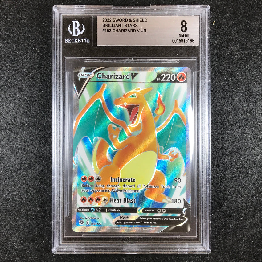 BGS 8 Charizard V - 153/172 - Full Art Ultra Rare Brilliant Stars 196 ...