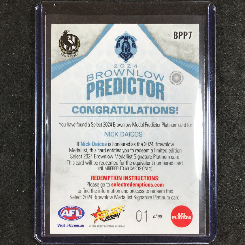 2024 Footy Stars Nick Daicos Brownlow Predictor Platinum 1/60 No 7 ...