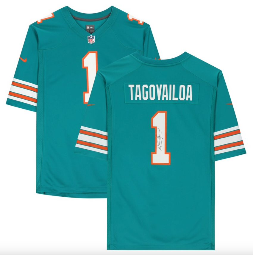 Fanatics Authentic Tua Tagovailoa Miami Dolphins Team Autographed Aqua Throwback Nike Jersey