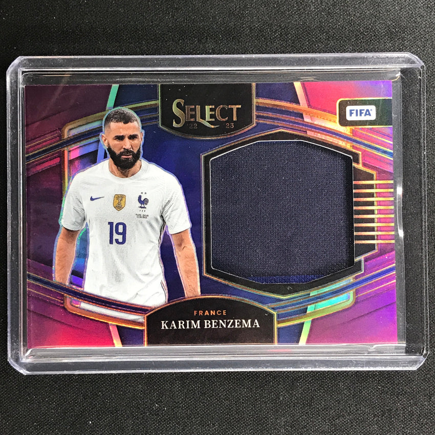 2022-23 Select Fifa Karim Benzema Jumbo Swatch Jersey Relic Purple 9/49