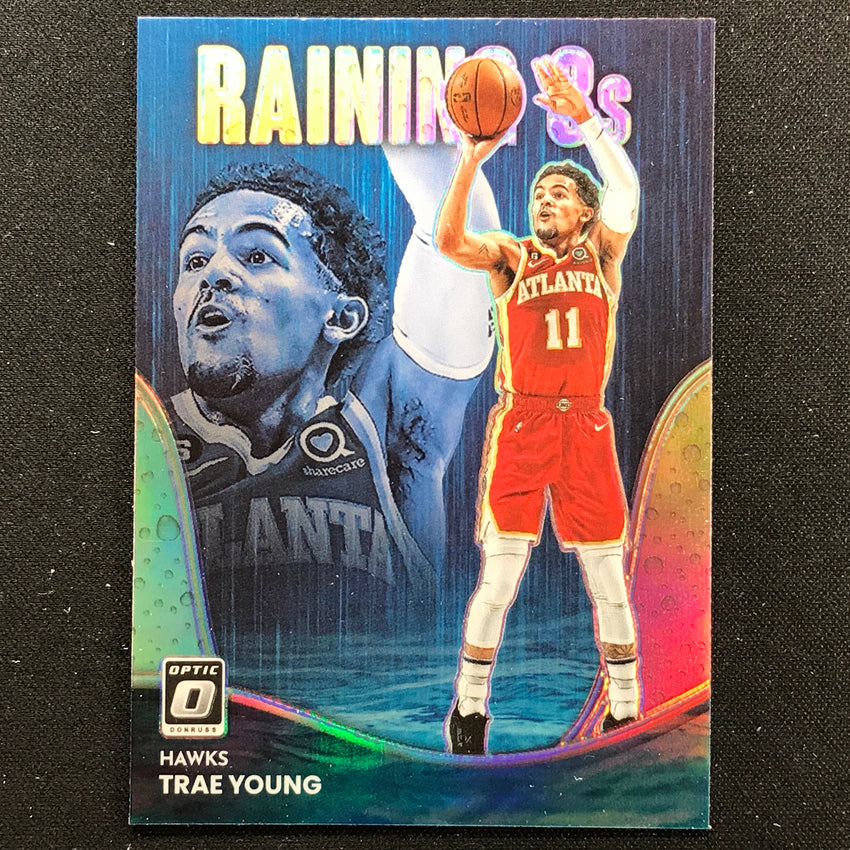 2022-23 Donruss Optic Trae Young Raining 3s Holo Silver No 8