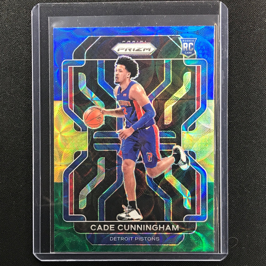 2021-22 Prizm Cade Cunningham Choice Rookie Blue Yellow Green No 282